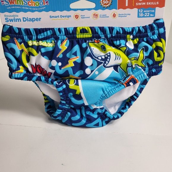 Swimschool Reusable Swim Diaper UPF 50 Level 1 18-22 lbs 12M Sharks Octopus Blue - Picture 10 of 12